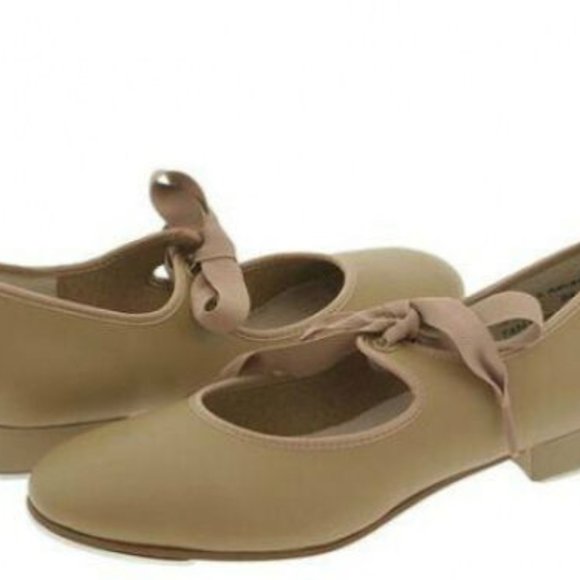 Award TS110 Adult Size 6.5M (Fits Size 6) Tan Citation Ribbon Tie Tap Shoe - Picture 1 of 1